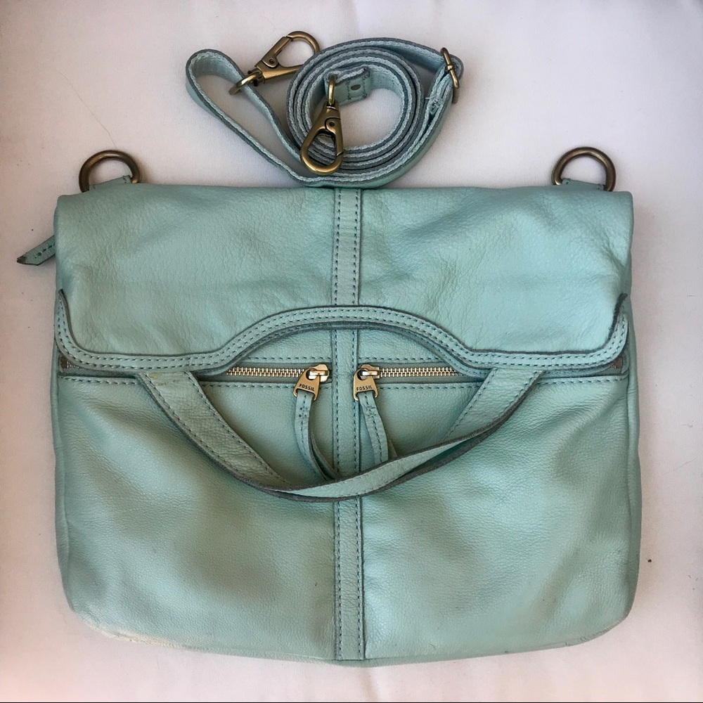 Mint Green Leather Fossil Crossbody Purse Bag